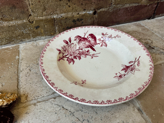 rare antique pink transferware sarreguemines favori terre de fer ironstone soup bowl