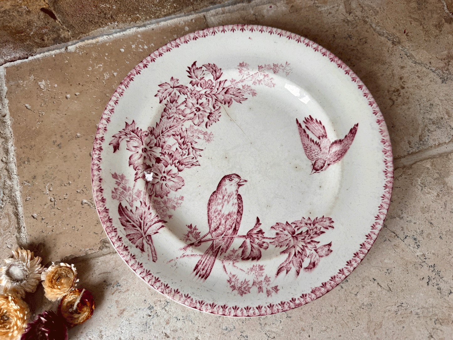 Pretty Pink Transferware Plate - Longwy Mesange