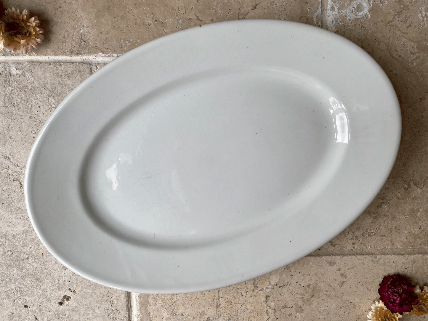 Antique French Plain White Ironstone Oval Serving Platter