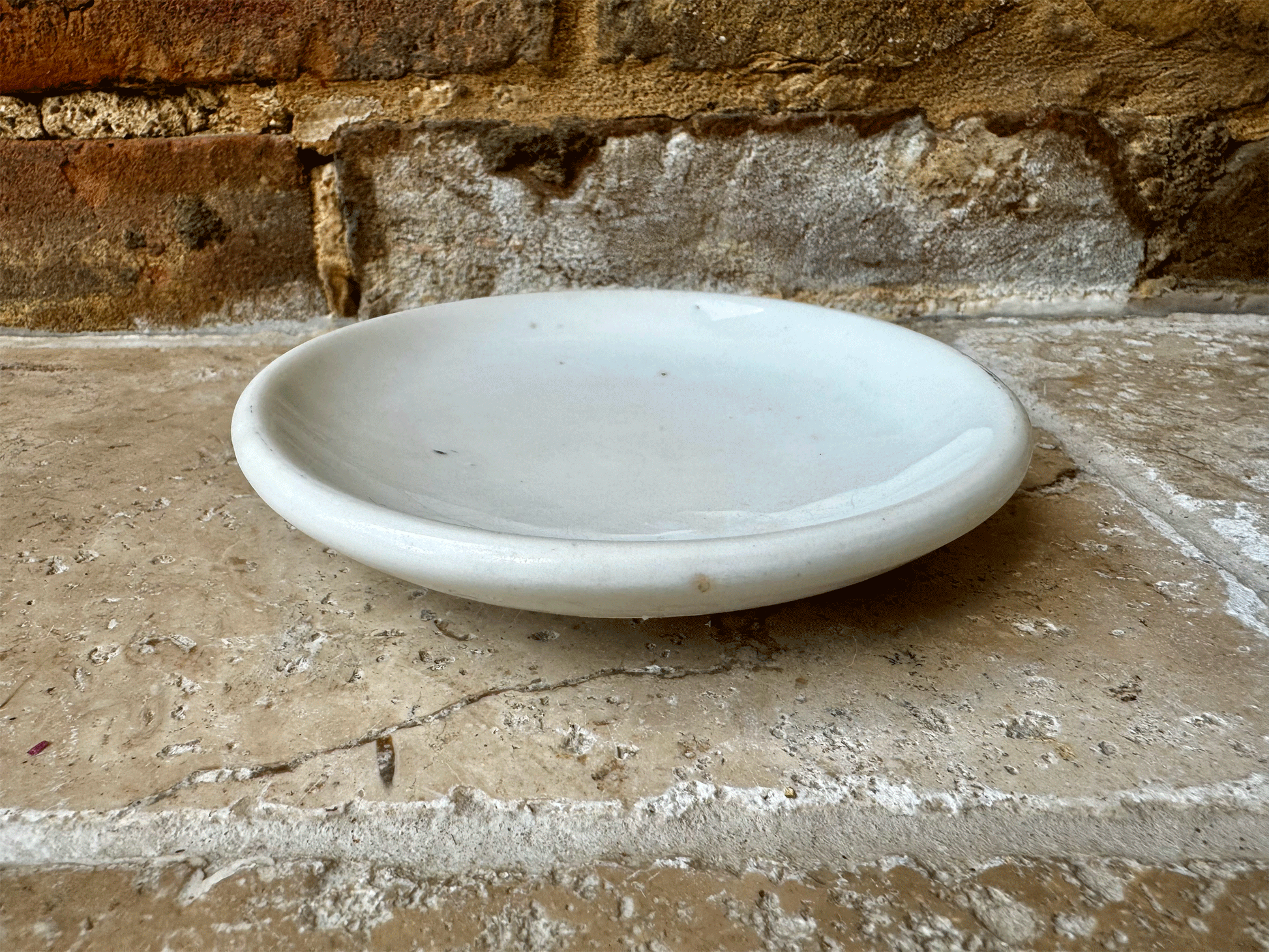 antique french large chunky chubby white ironstone butter pat dish