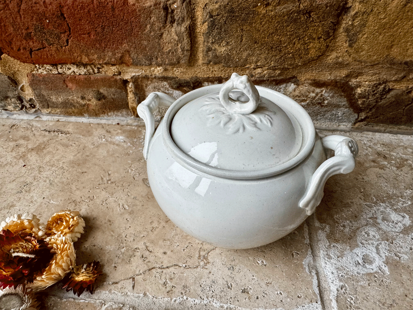 antique french plain white ironstone lidded sugar bowl