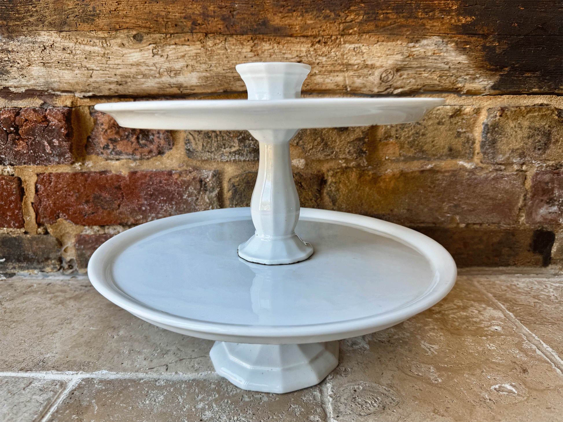 rare antique french double two tiered white ironstone patisserie cake stand