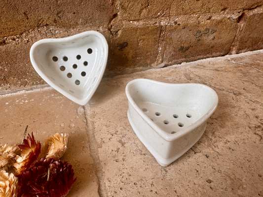 antique french small plain white ironstone pierced faisselle cheese mould