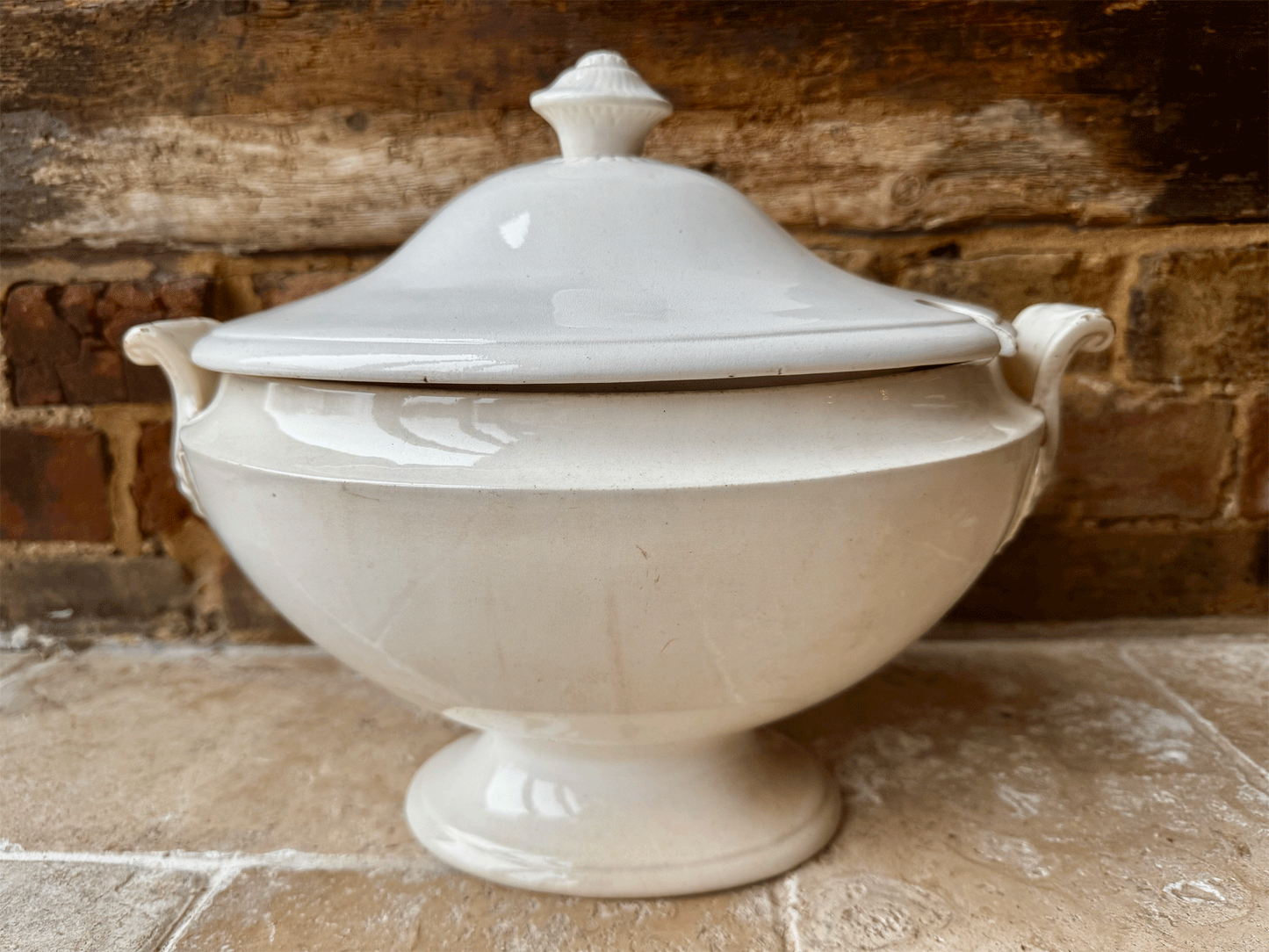 rare antique french extra large plain white ironstone oval lidded soup tureen soupiere serving dish