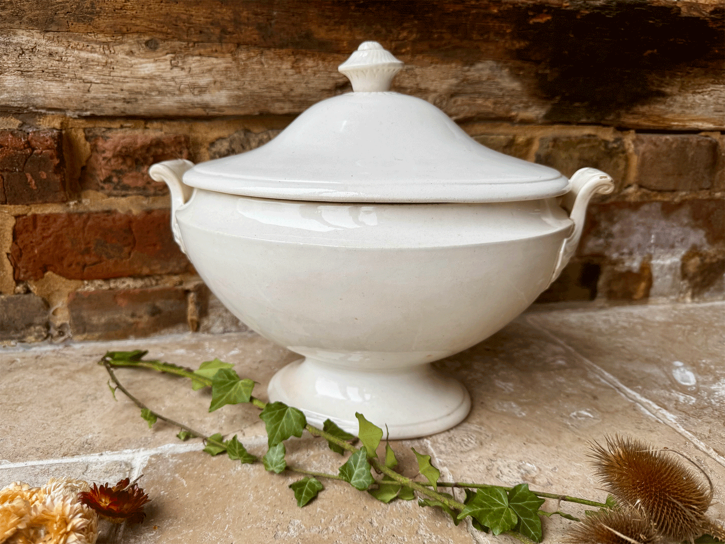 rare antique french extra large plain white ironstone oval lidded soup tureen soupiere serving dish