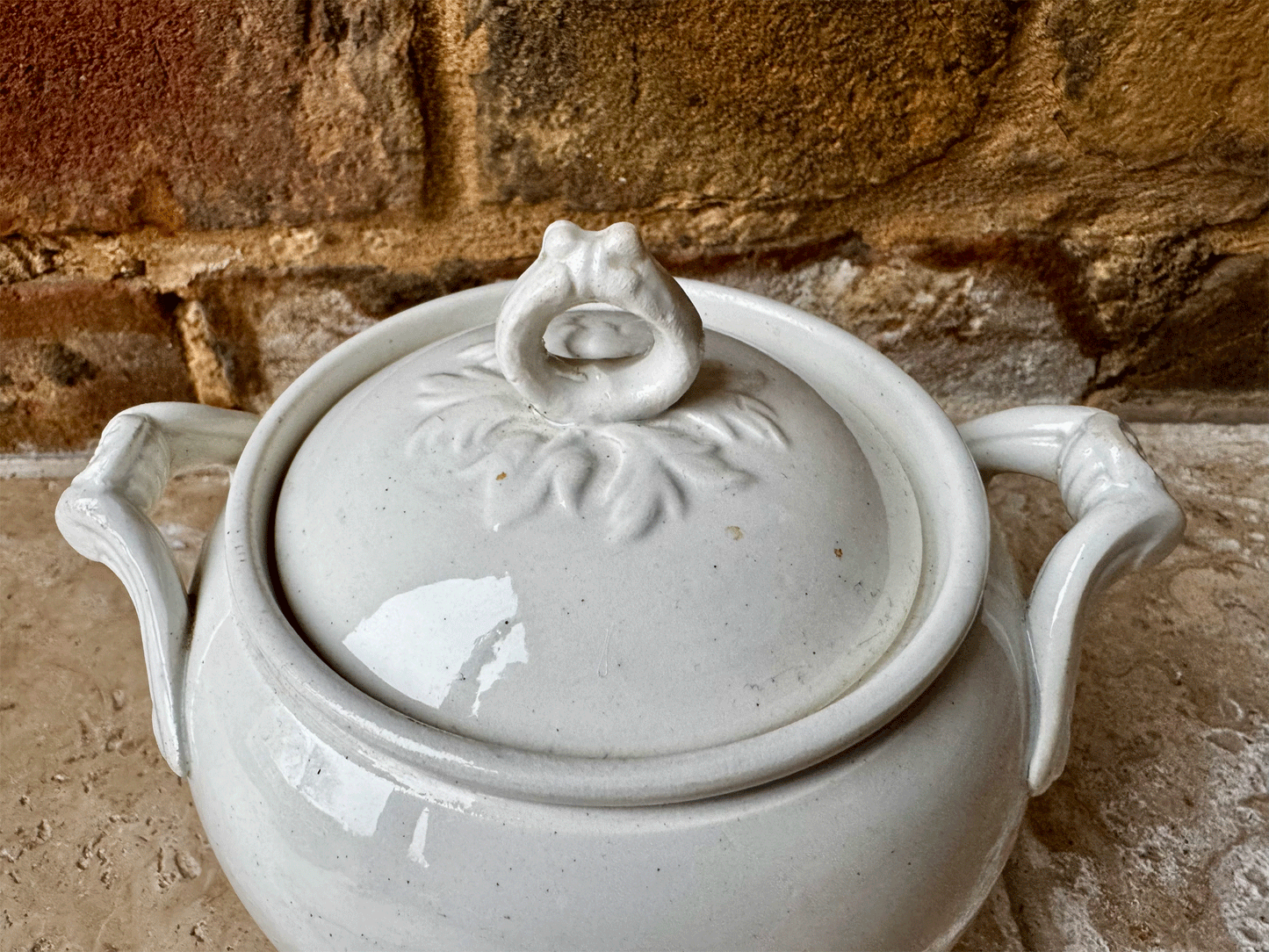 antique french plain white ironstone lidded sugar bowl