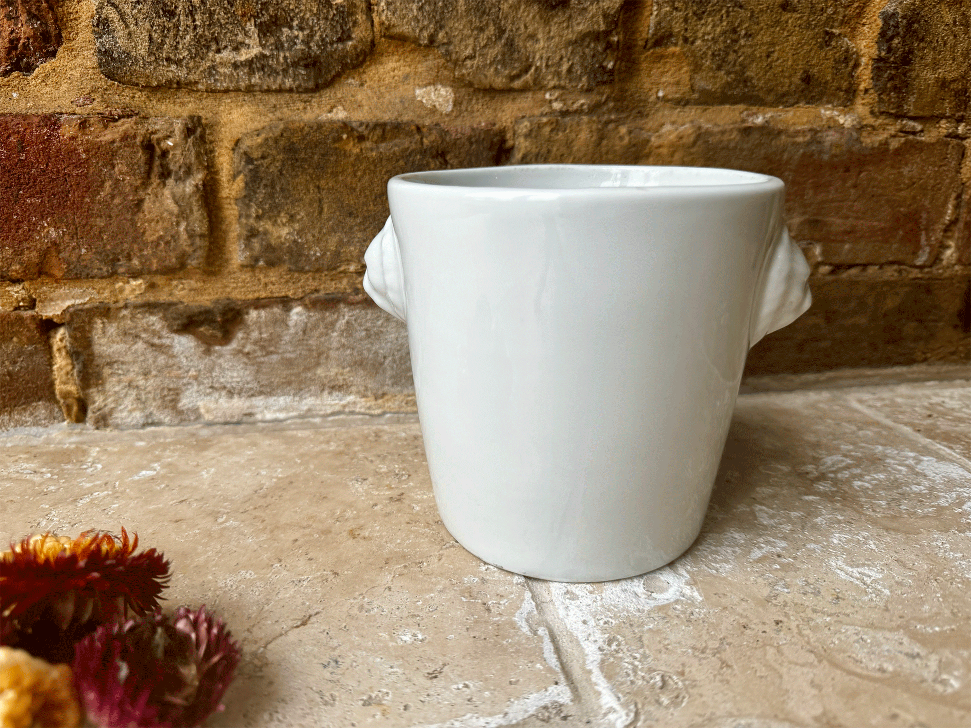 antique french plain white ironstone tall bowl planter vase limoges france