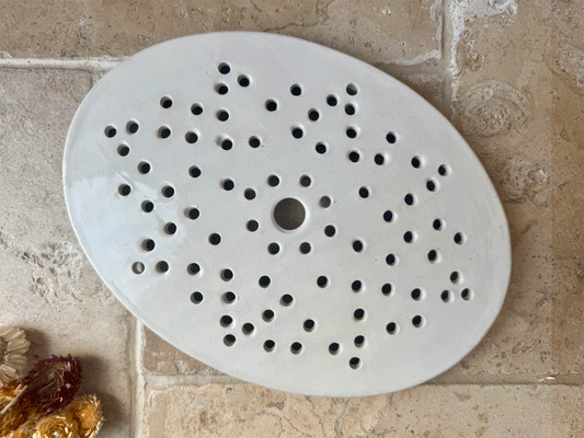 rare antique french plain white ironstone drainer plate pierced star pattern
