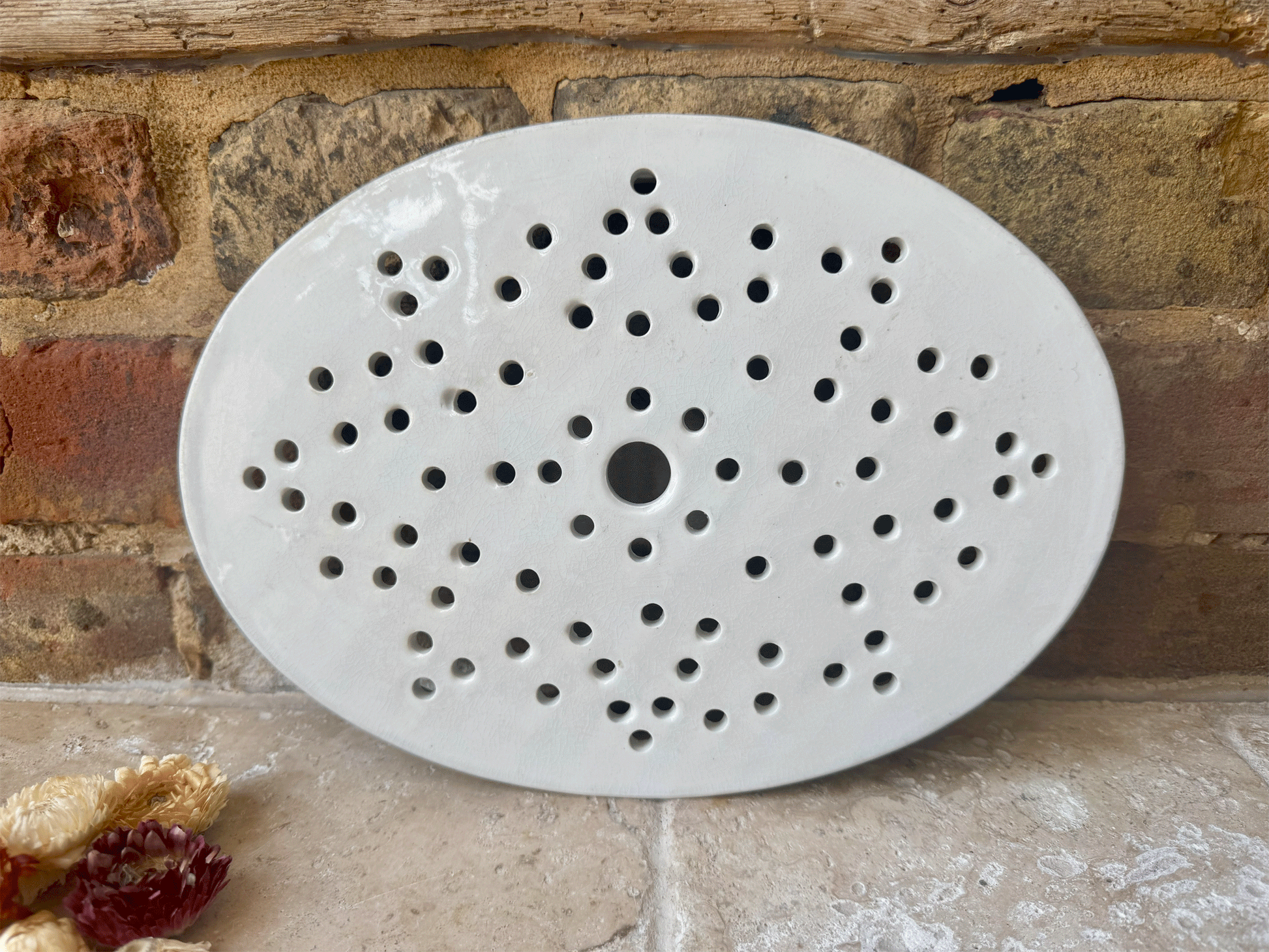 rare antique french plain white ironstone drainer plate pierced star pattern