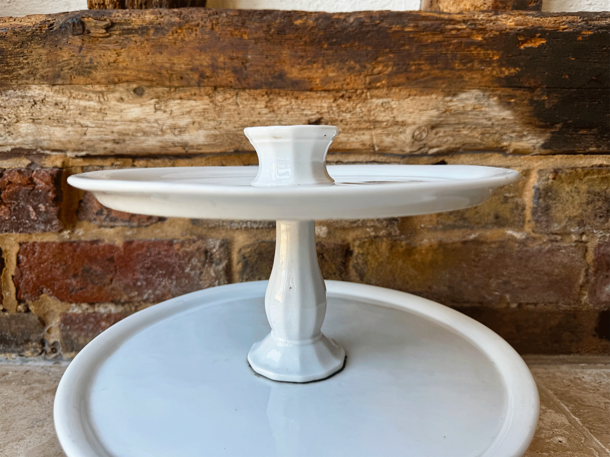 rare antique french double two tiered white ironstone patisserie cake stand