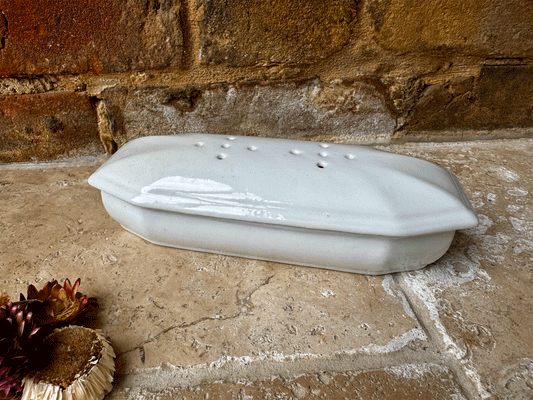atique french plain white ironstone lidded razor dish trinket pot