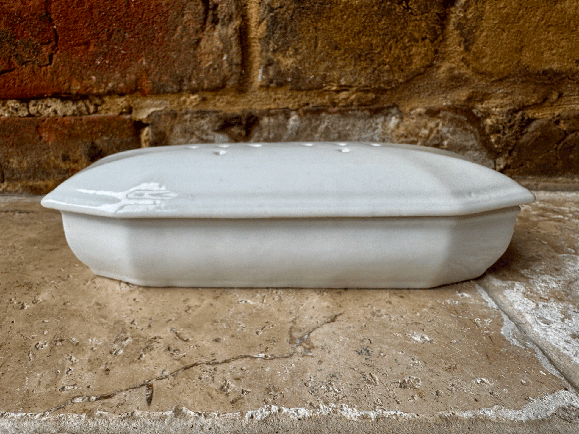 atique french plain white ironstone lidded razor dish trinket pot