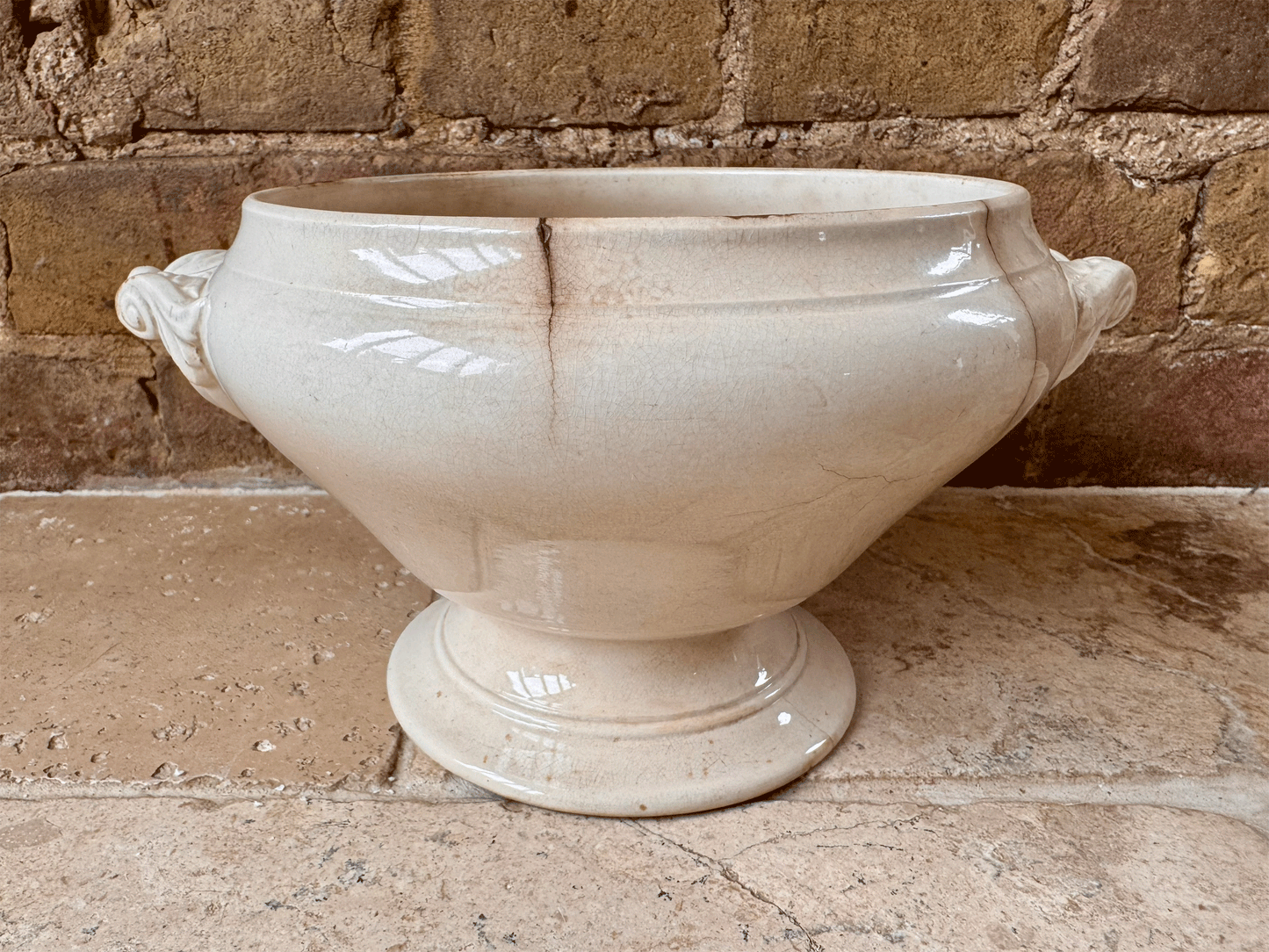 antique french timeworn buttery terre de fer ironstone soupiere bowl tureen badonviller