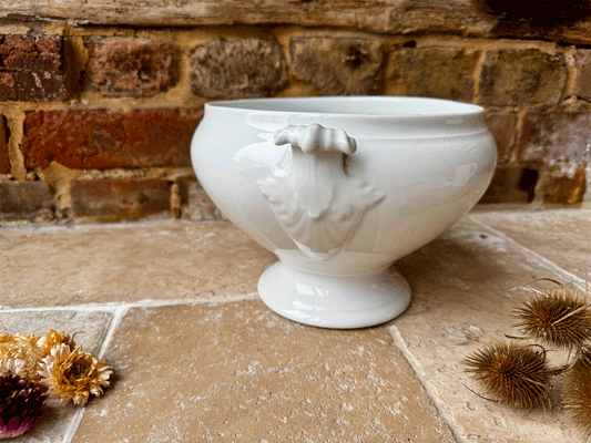 large antique plain white ironstone soupiere tureen bowl