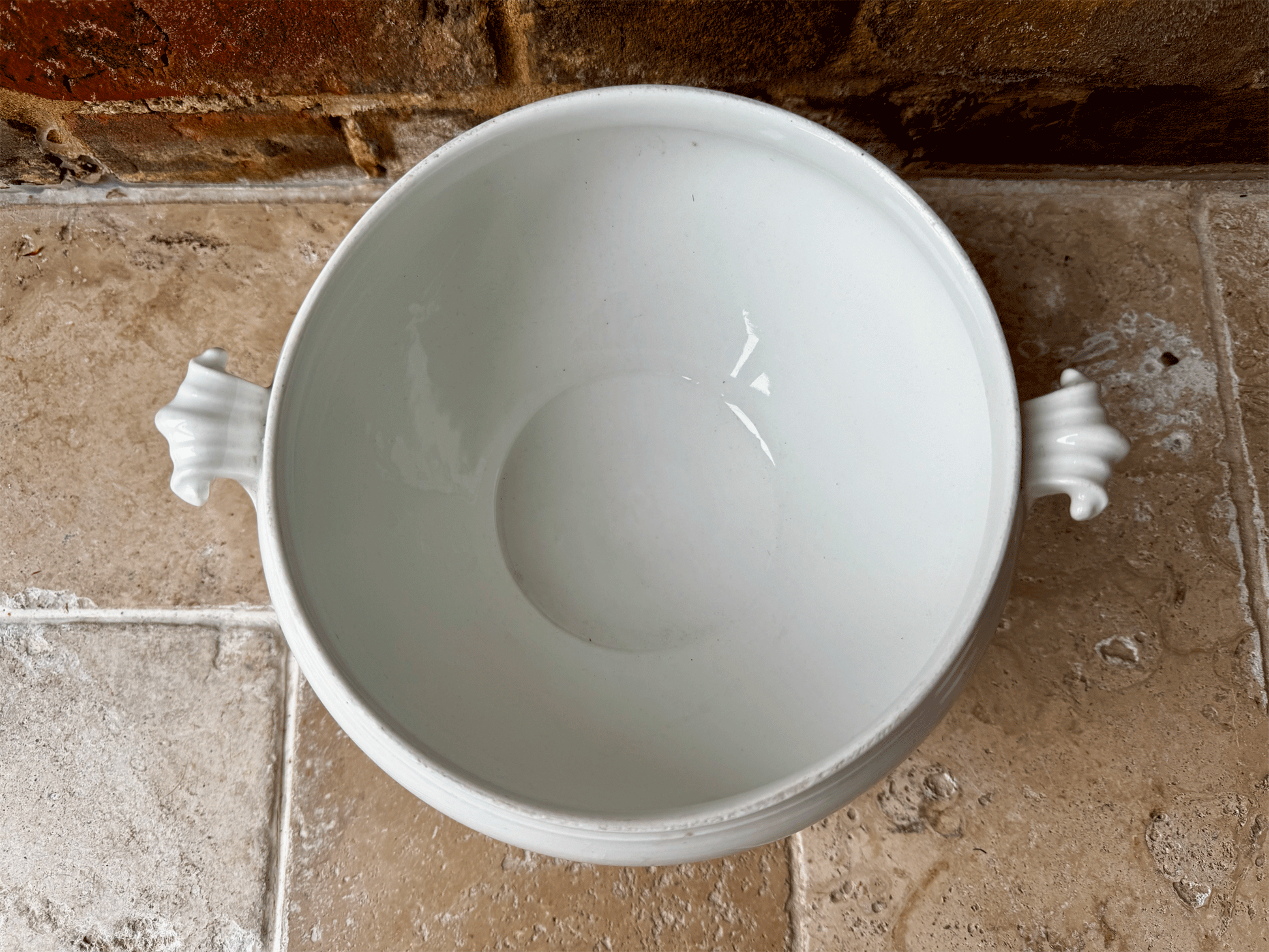 large antique plain white ironstone soupiere tureen bowl