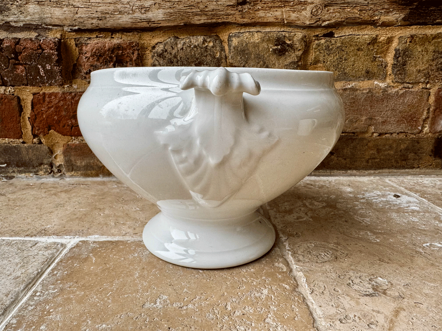 large antique plain white ironstone soupiere tureen bowl