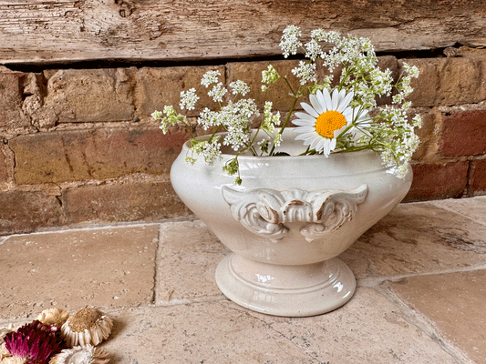 antique french timeworn buttery terre de fer ironstone soupiere bowl tureen badonviller