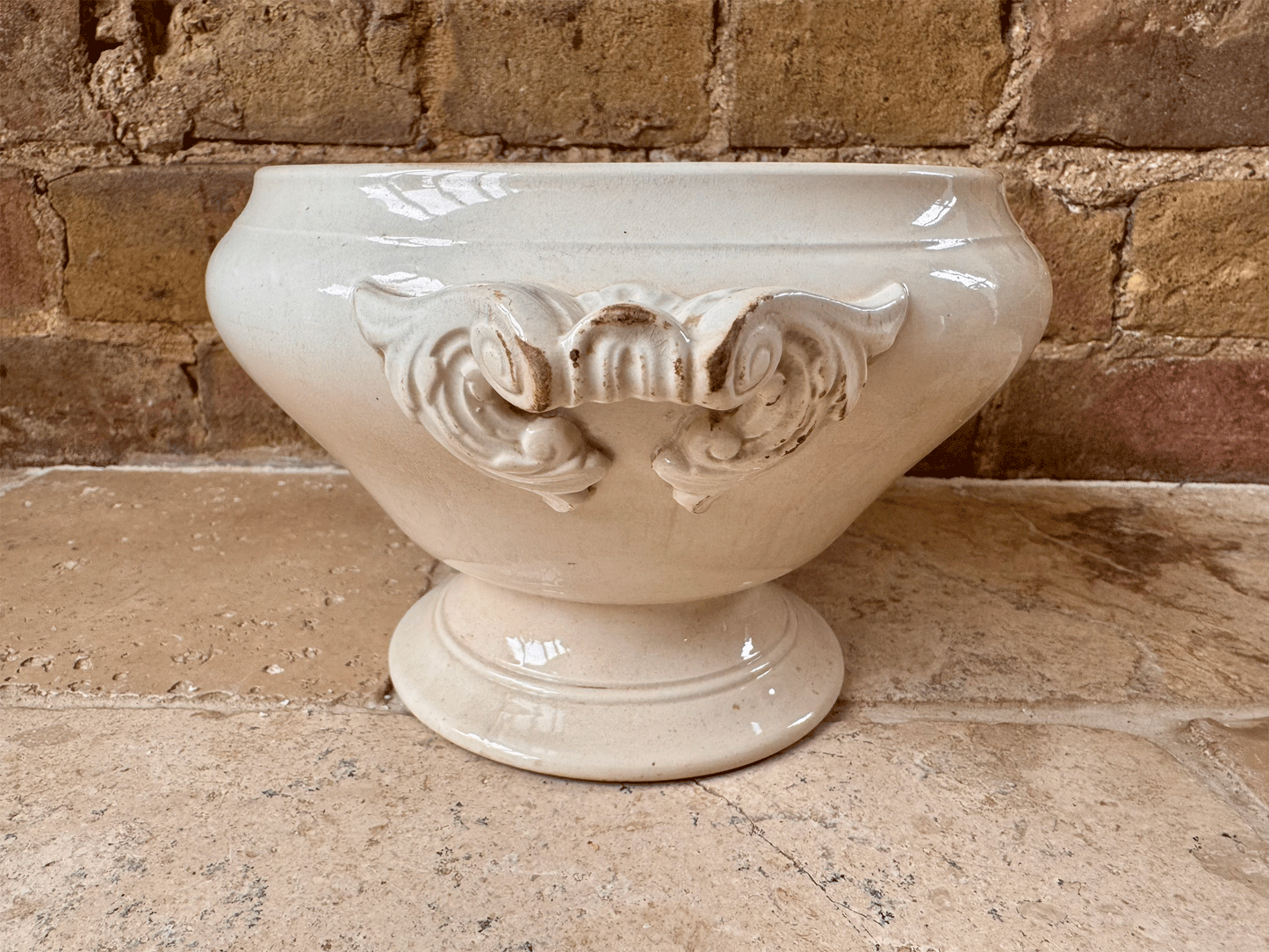 antique french timeworn buttery terre de fer ironstone soupiere bowl tureen badonviller