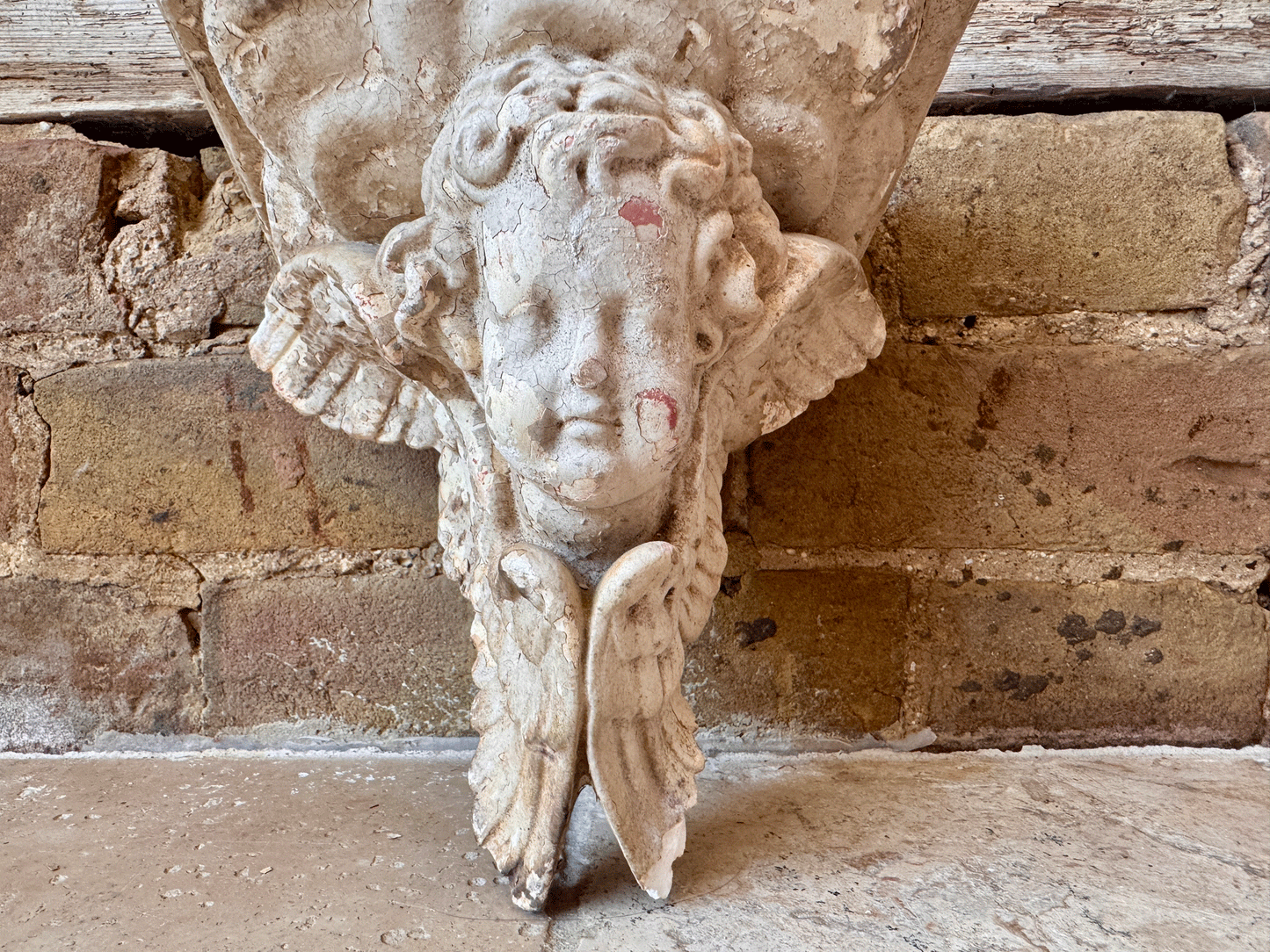 antique french decorative plaster stoneware cherub putti wall corbel floating shelf 