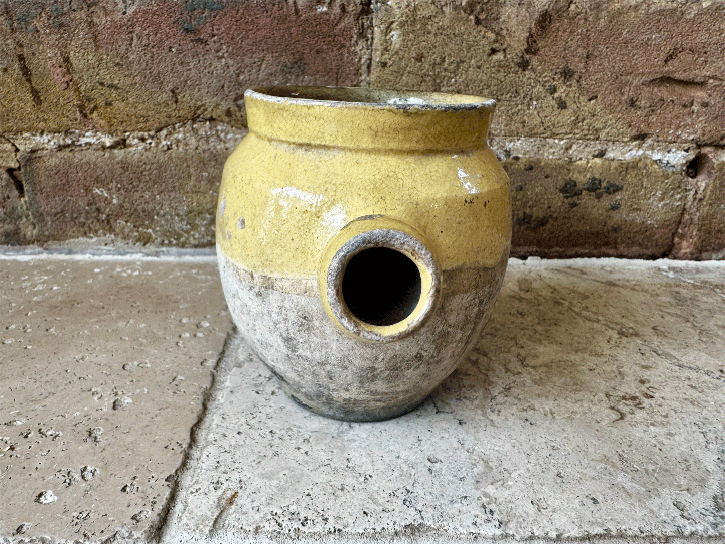 rare antique french small confit toupin pot ochre yellow provencal earthenware terracotta