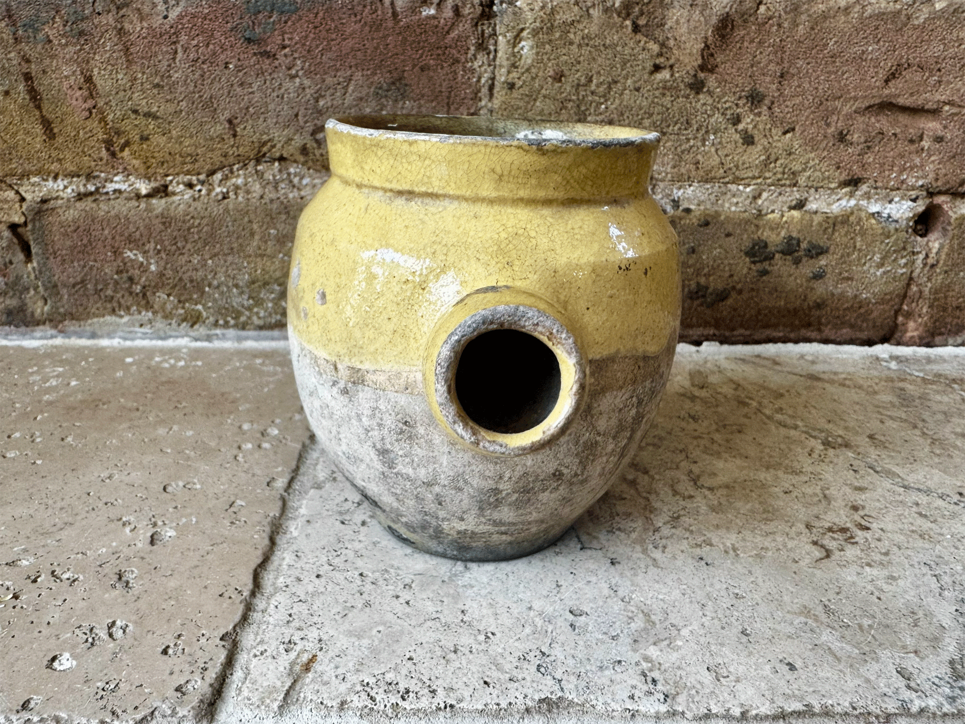rare antique french small confit toupin pot ochre yellow provencal earthenware terracotta