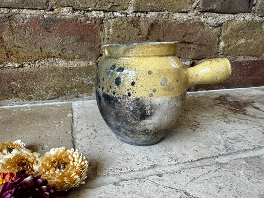 rare antique french small confit toupin pot ochre yellow provencal earthenware terracotta