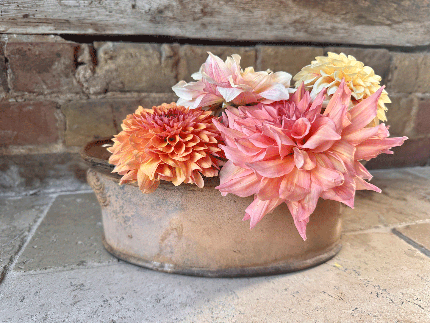 rare antique weathered timeworn peach yellow glaze terrine dish tureen planter