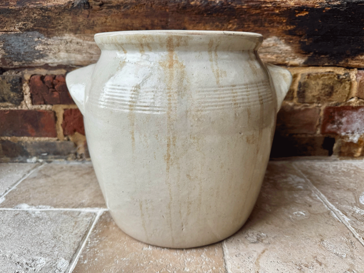 antique french rare extra large huge stoneware confit country preserve jar po