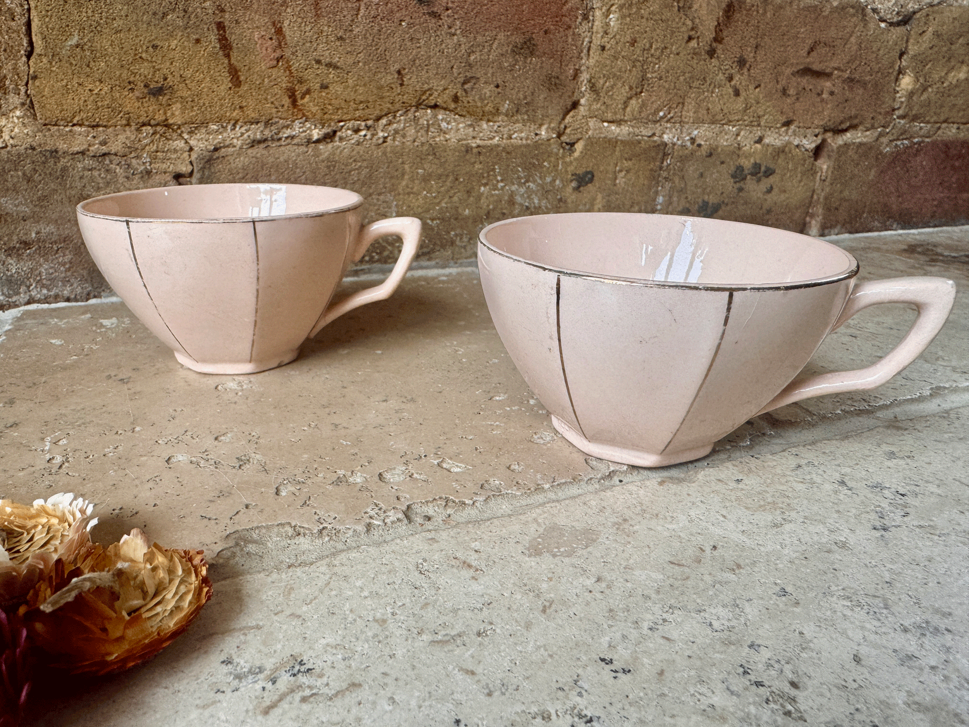 antique french pink gold trim ironstone espresso cup digoin sarreguemines