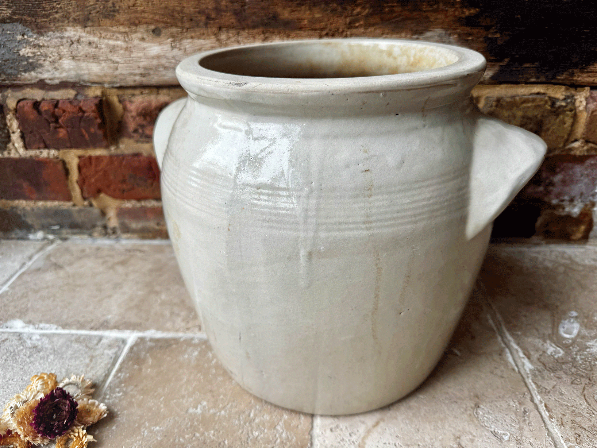 antique french rare extra large huge stoneware confit country preserve jar po