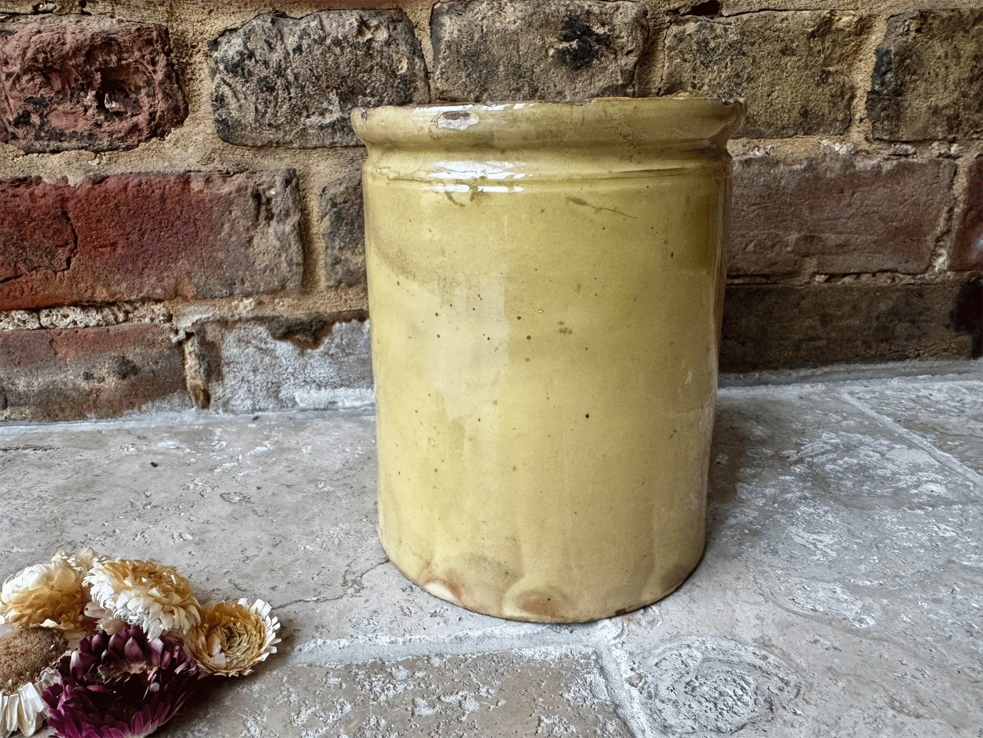 rare antique extra large french yellow confiture pot