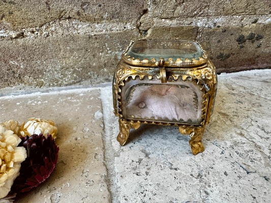 antique french 19th century ormolu bevelled glass punk cushion jewel trinket jewellery casket box