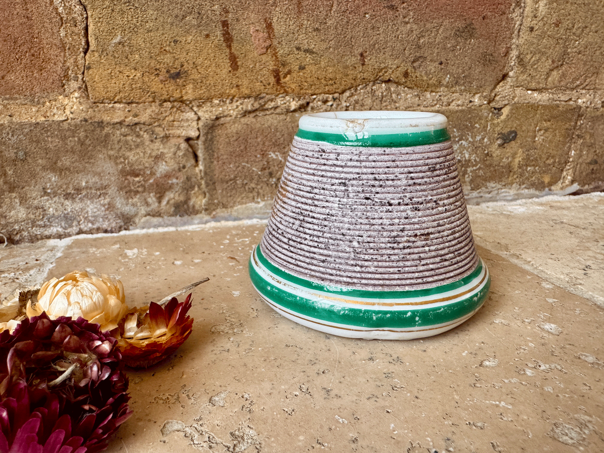 antique french rare green transferware gold striped pyrogene match strike