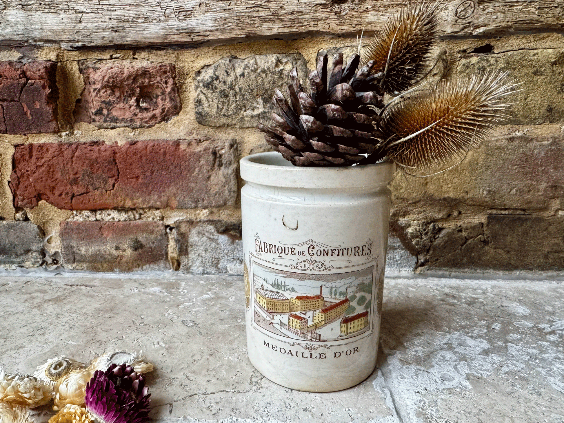 rare ironstone antique felix potin medaille d'or fabrique confitures advertising pot