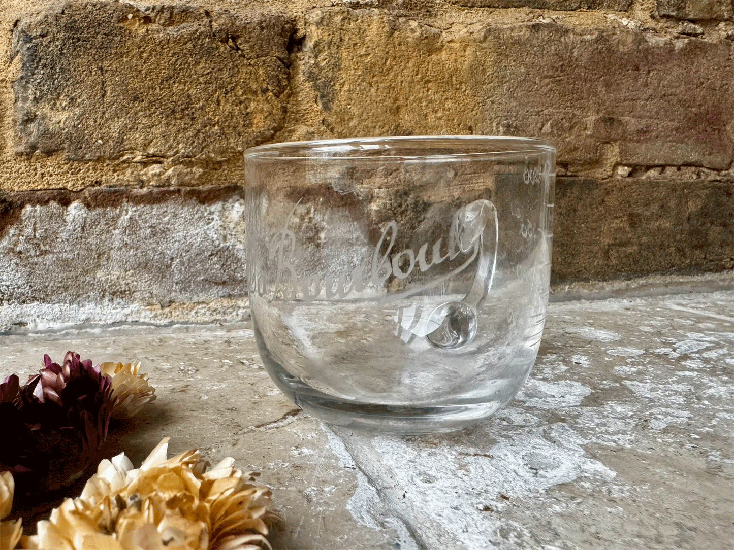 antique vintage french glass measuring cup acid etched souvenir la bourboule