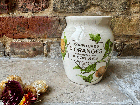 rare large antique french white ironstone picon d'oranges advertising confiture pot