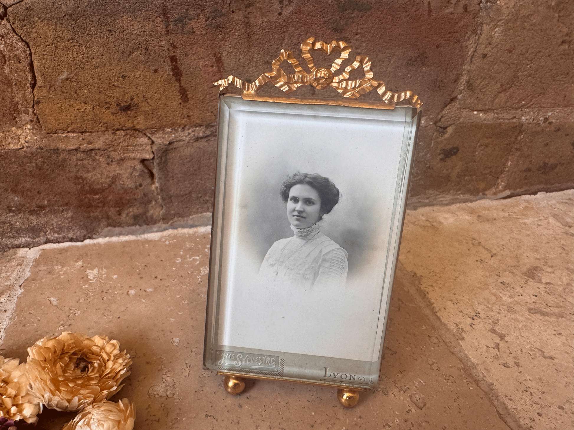 antique french mint condition glass ormolu picture photo frame original black white photograph
