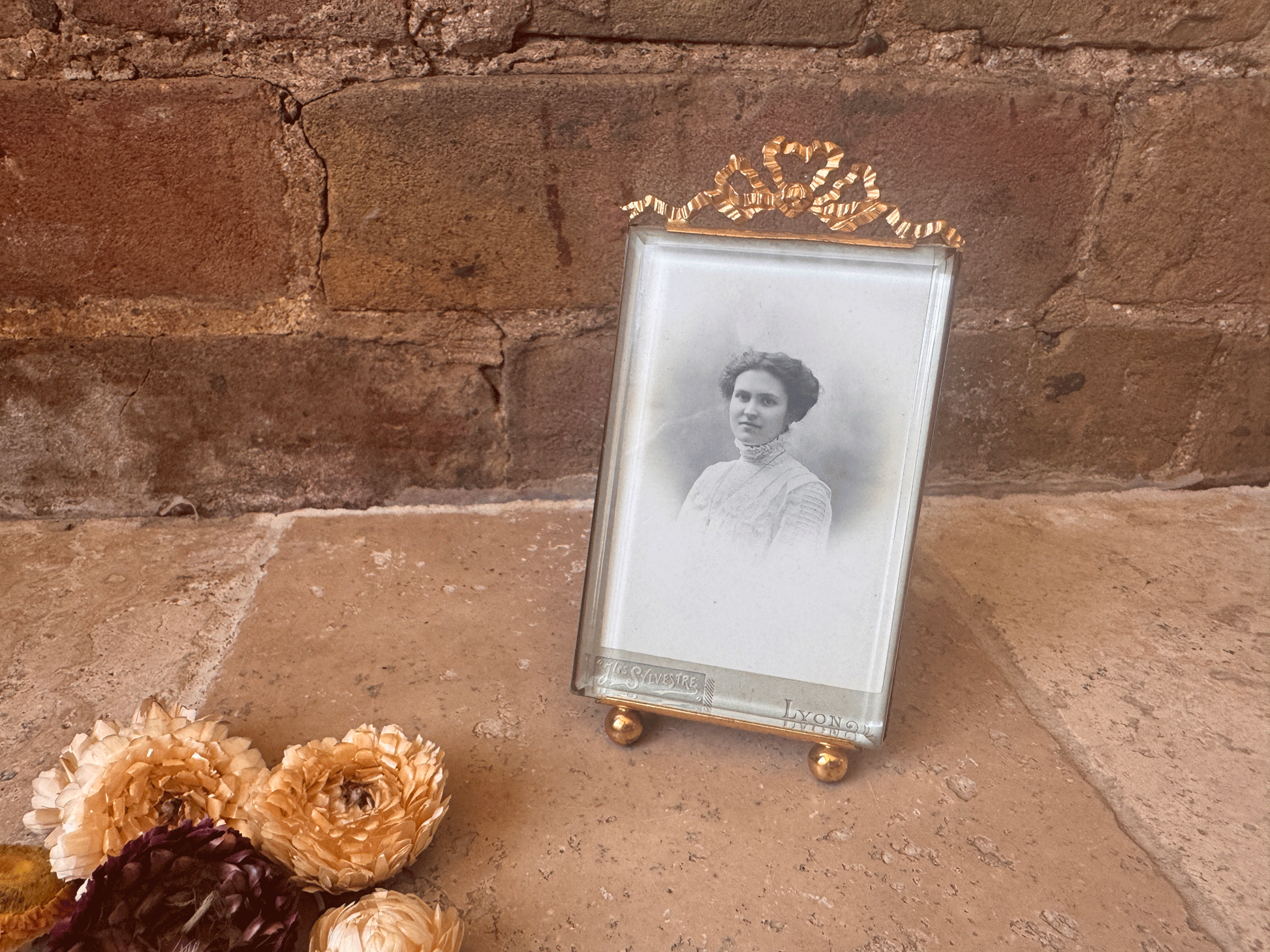 antique french mint condition glass ormolu picture photo frame original black white photograph