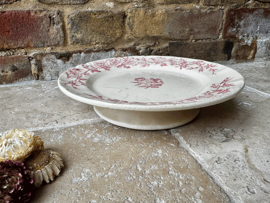 antique french pink transferware longchamp terre de fer ironstone compote compotier cake stand