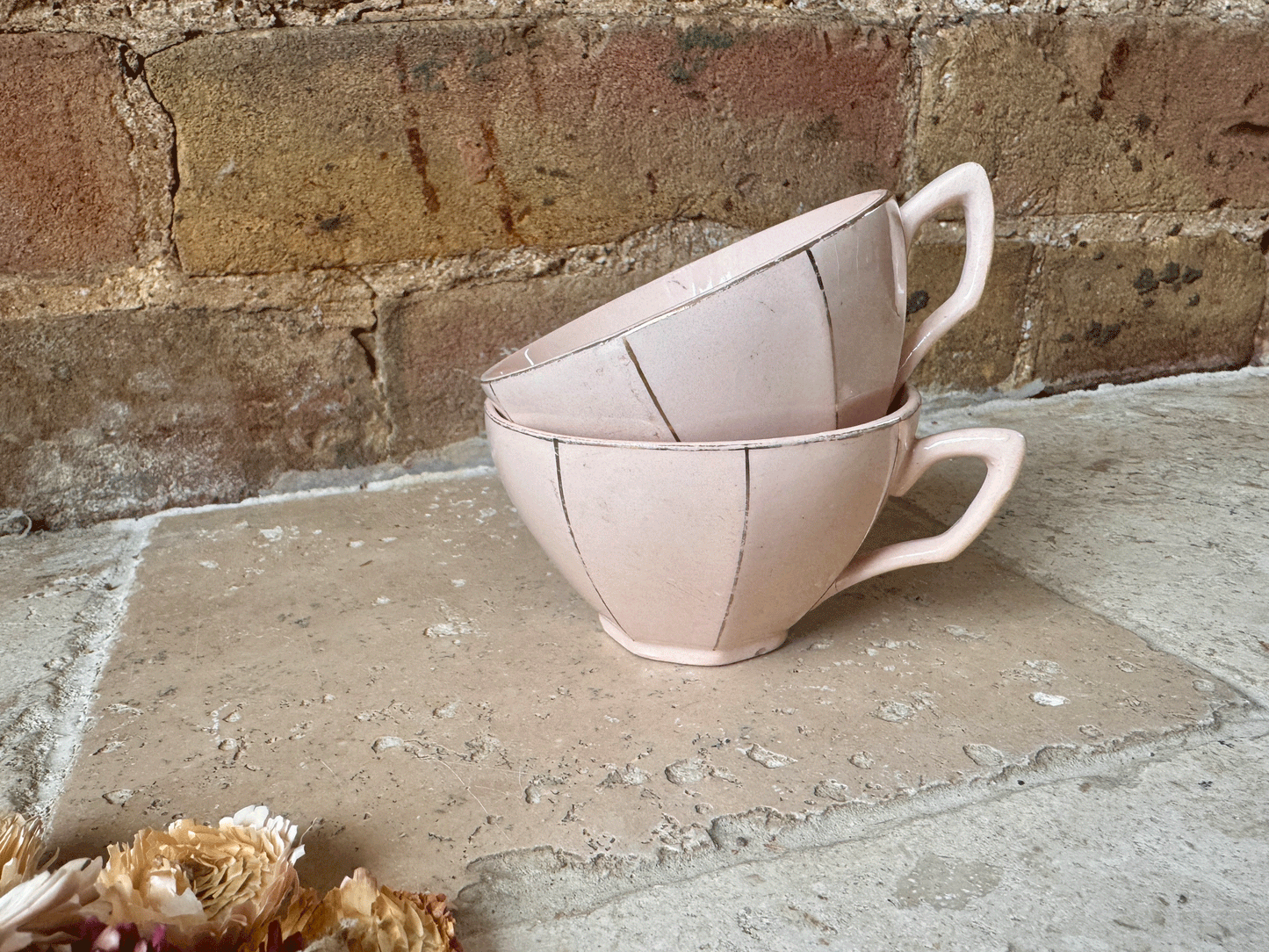 antique french pink gold trim ironstone espresso cup digoin sarreguemines