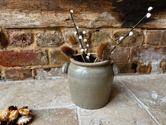 antique french rare small sized grey stoneware confit preserve pot