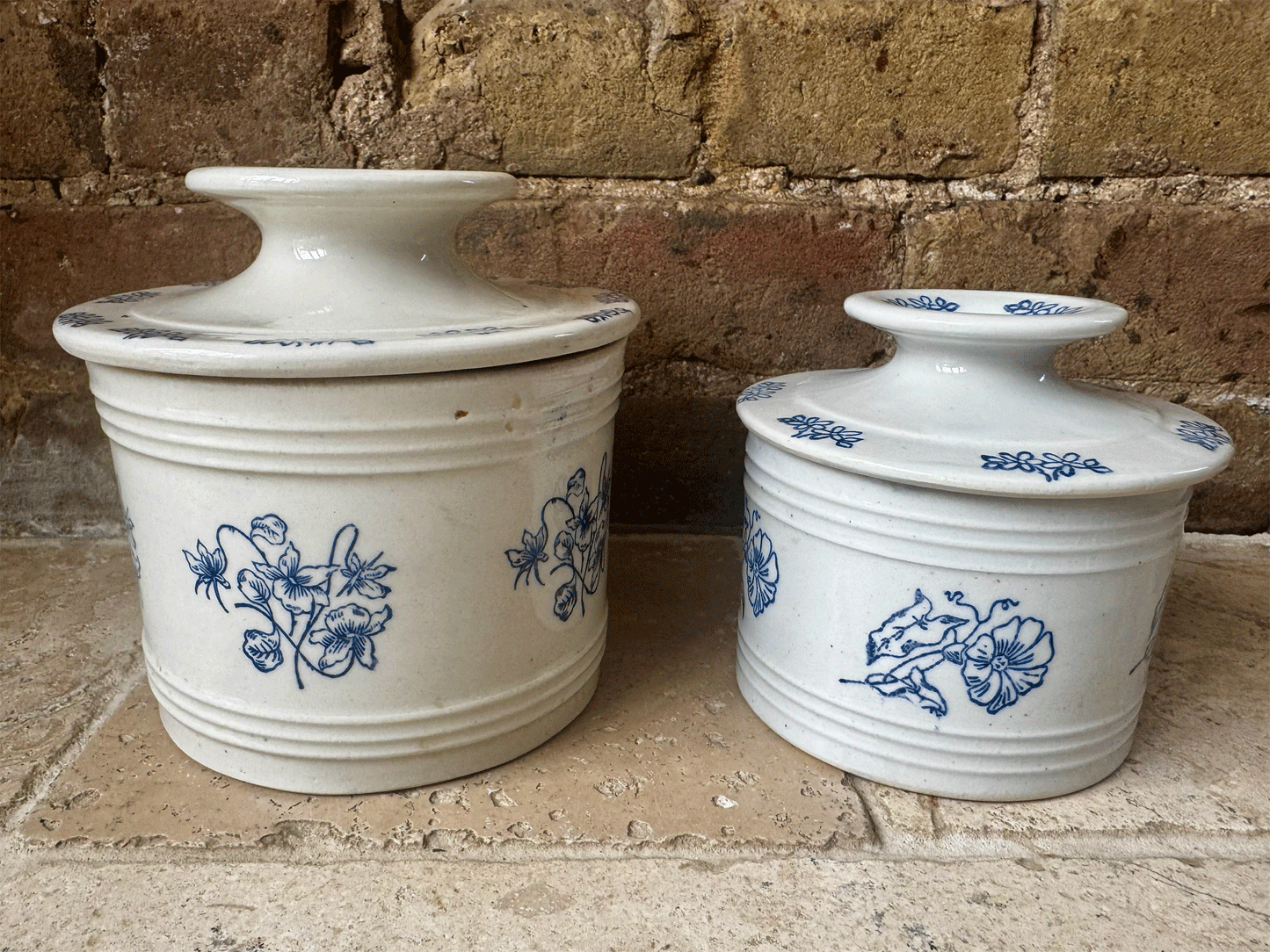 rare antique french extra large blue white st uze floral butter keeper cooler dish
