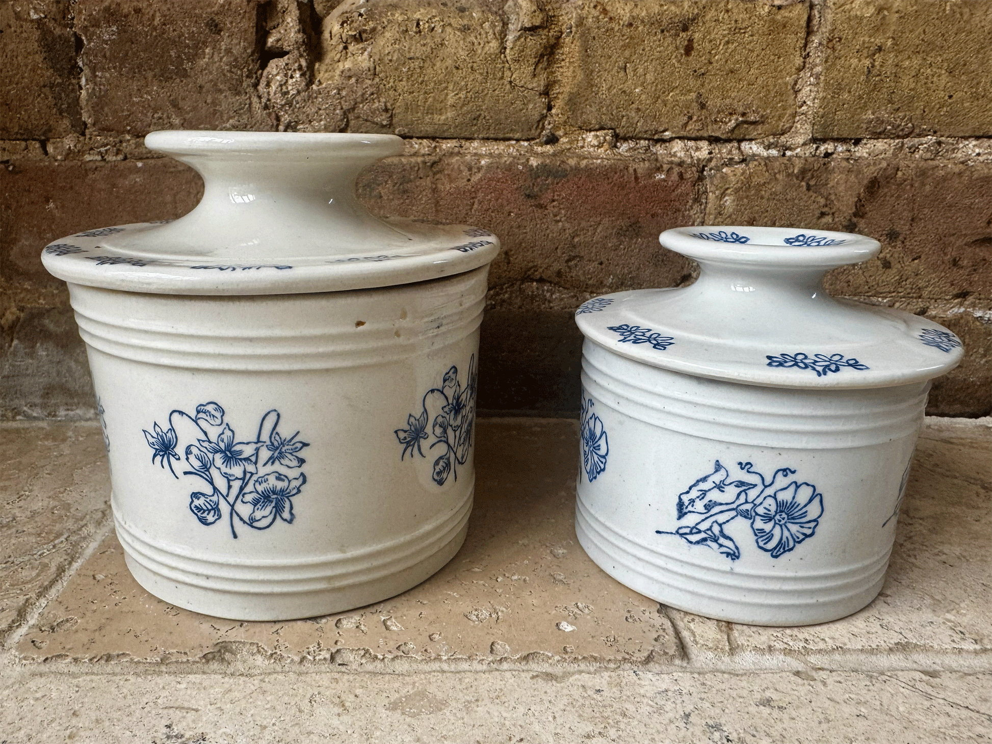 rare antique french extra large blue white st uze floral butter keeper cooler dish