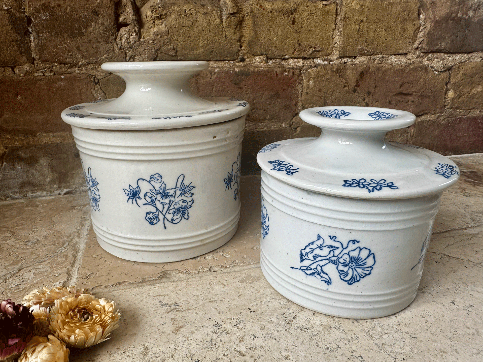 rare antique french extra large blue white st uze floral butter keeper cooler dish
