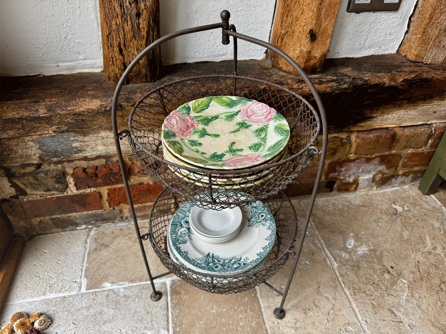 rare antique french large wirework display stand pot plate plants