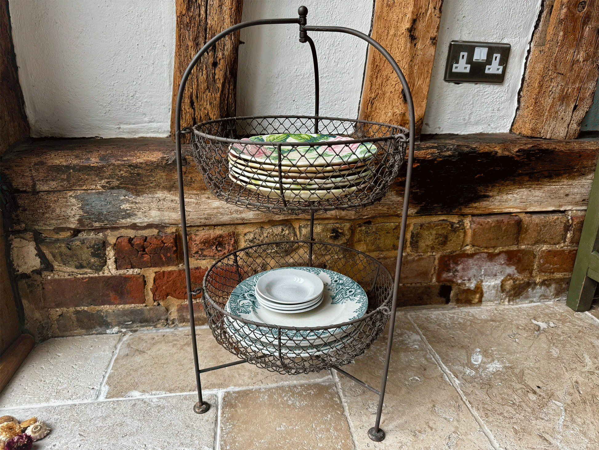 rare antique french large wirework display stand pot plate plants