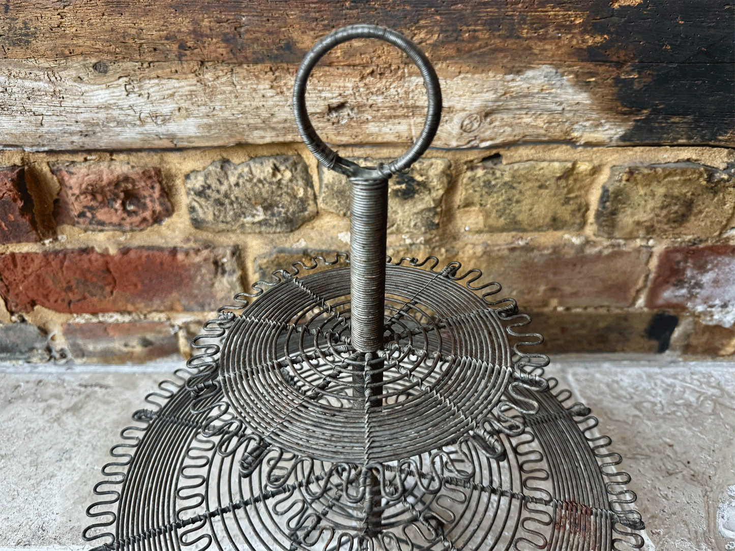 antique french two tiered wirework cake patisserie stand