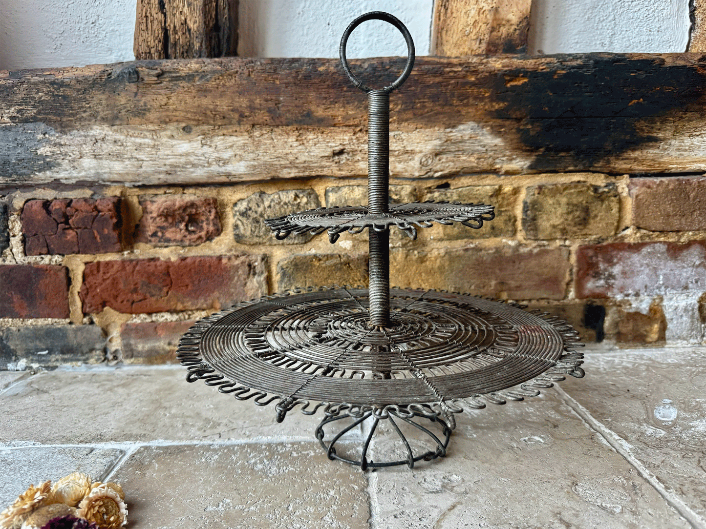 antique french two tiered wirework cake patisserie stand