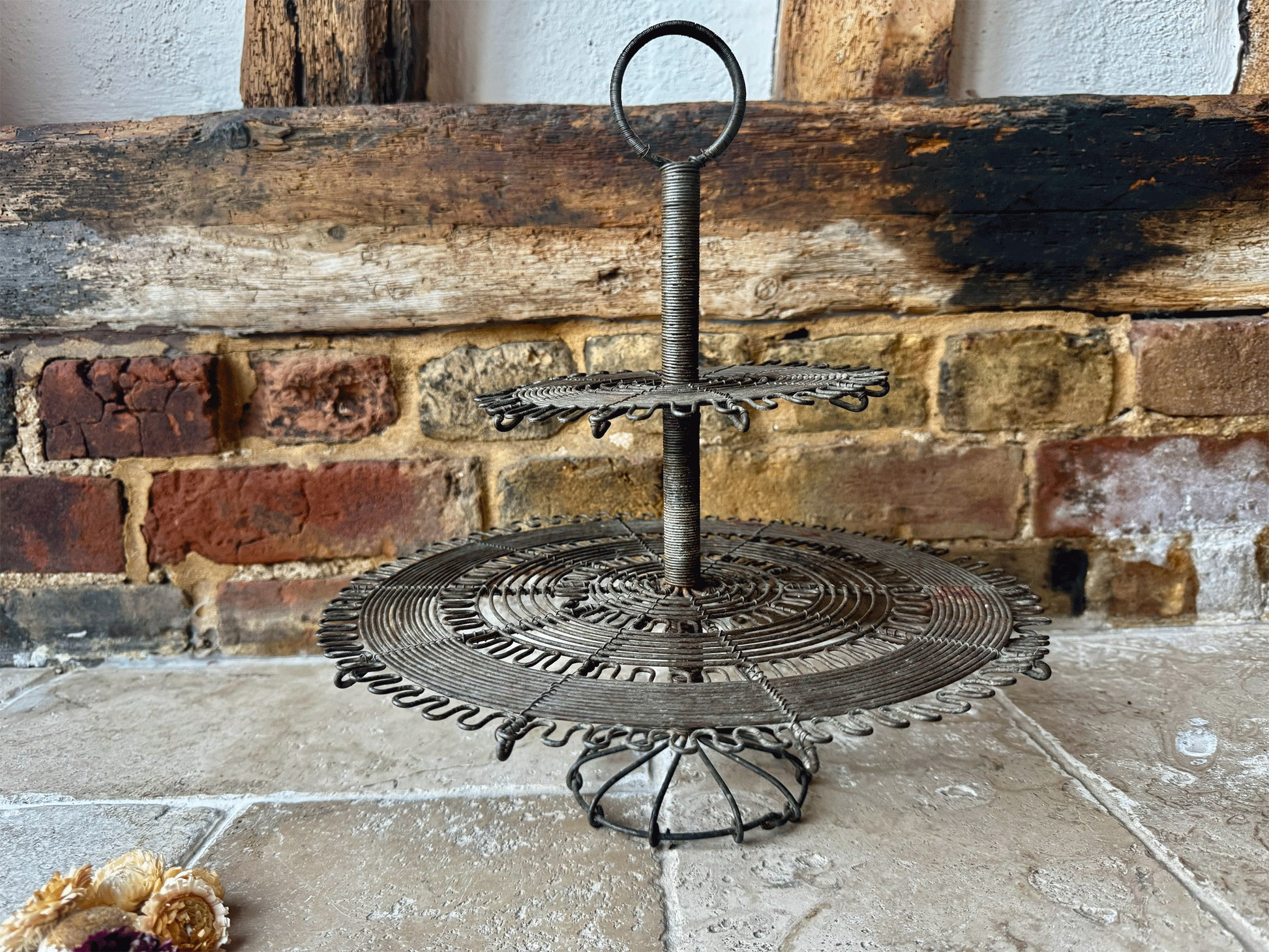 antique french two tiered wirework cake patisserie stand