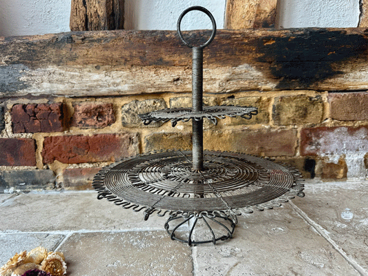 antique french two tiered wirework cake patisserie stand